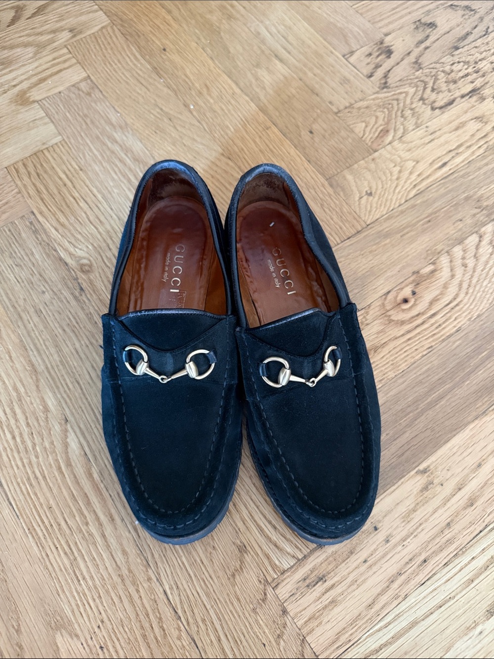 Gucci women’s Black Suede Horsebit Loafers
